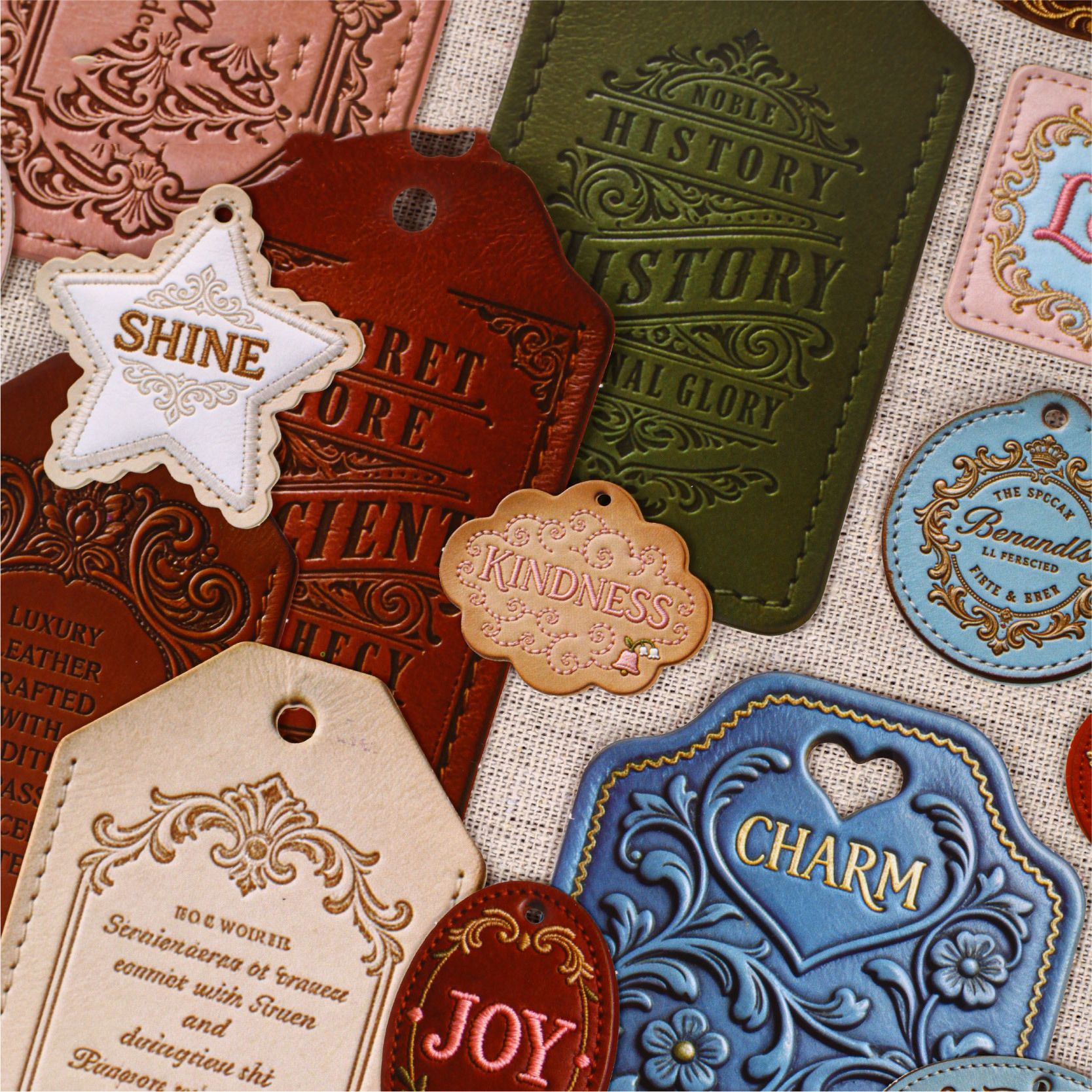 스티커 - 질감 있는 가죽 시리즈 빈티지 소가죽 텍스트