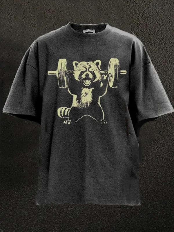 Men's Raccoon Weightlifting Print Casual T-Shirt
