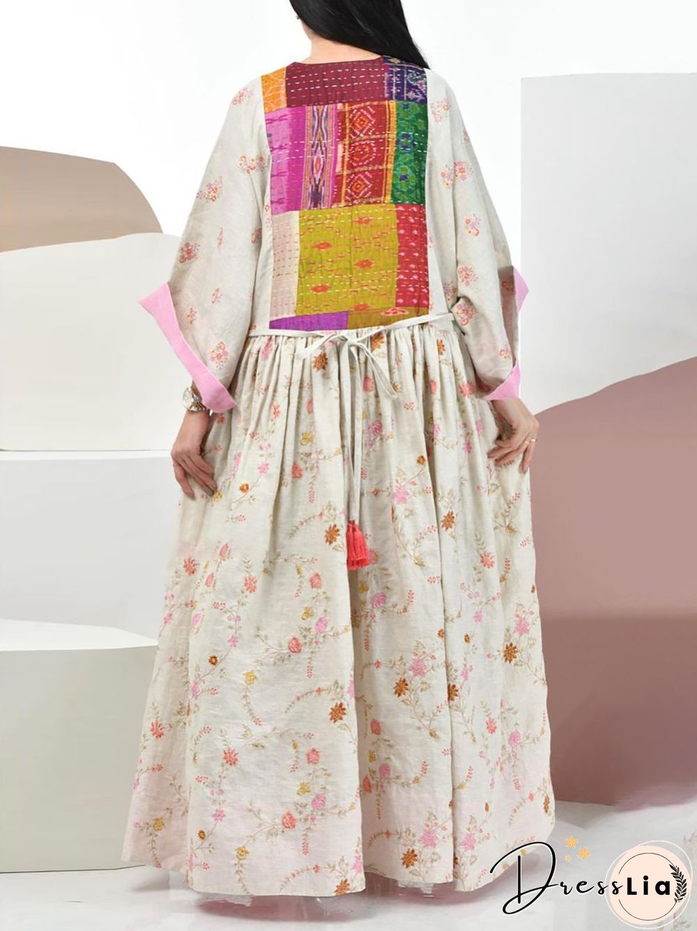 Color Block Loose Flower Pattern Dress