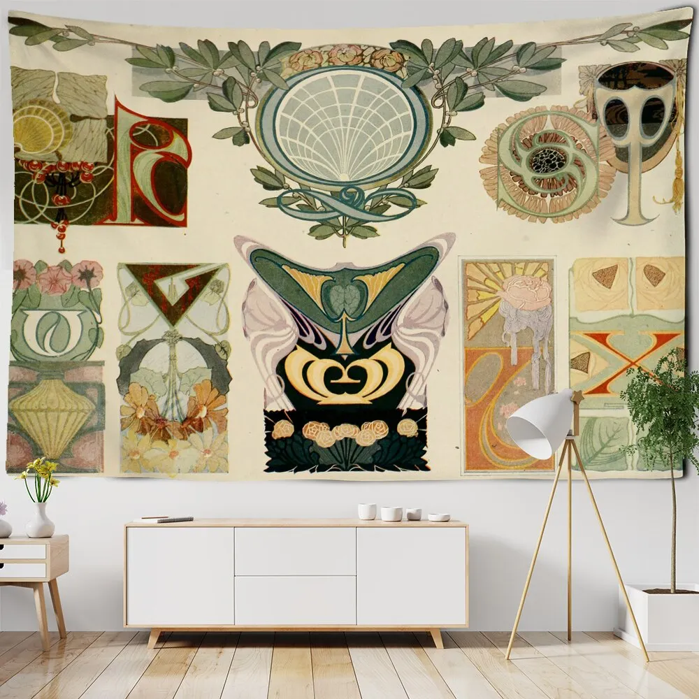 Plant Cactus Tapestry Wall Hanging Psychedelic Witchcraft Moon Starry Sky Mushroom Illustration Hippie Boho Style Home Decor