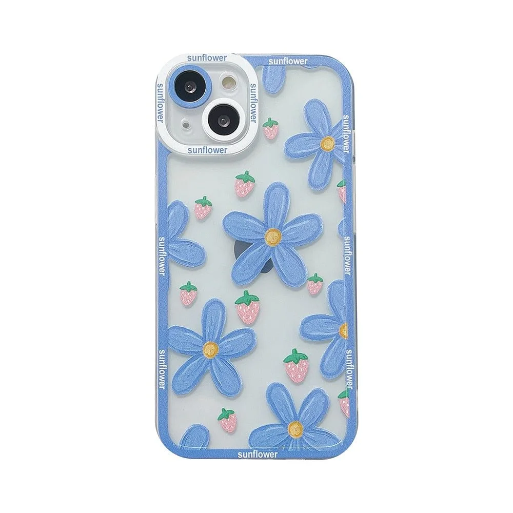 Transparent Lovely Retro Flowers Cute Phone Cases For iPhone 14 11 12 13 Pro XR XS Max X 7 8 Plus