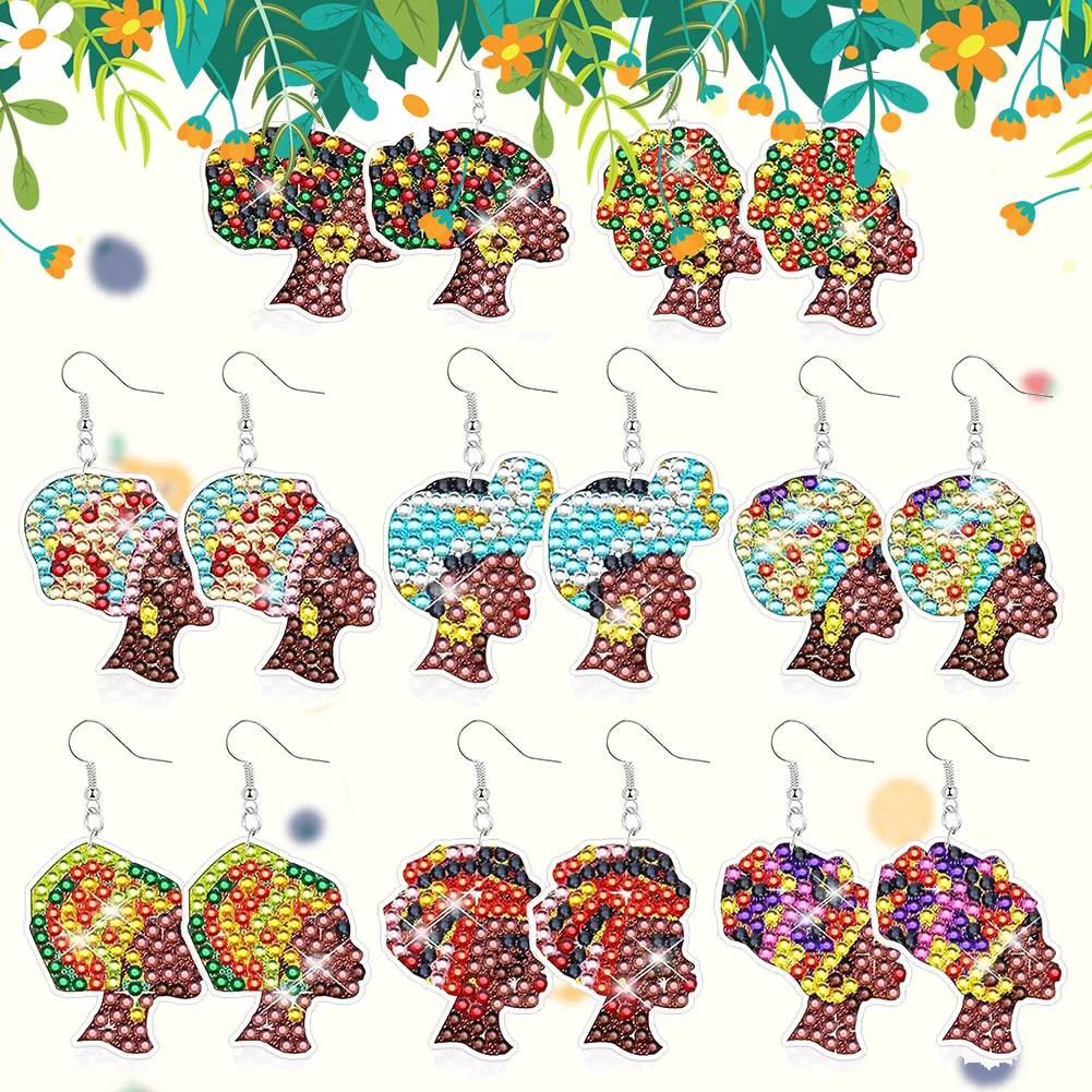 8 Pairs Christmas Series Double Sided Diamond Painting Earrings for Women Girl Jewelry Crafting