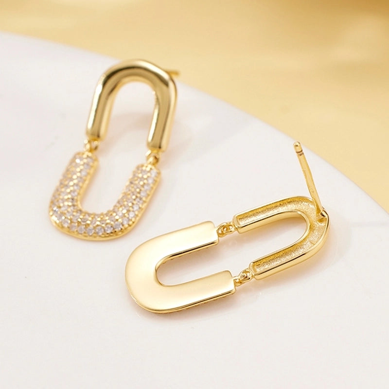 1 Pair 18K Gold Plated 925 Sterling Silver Zircon U Shape Ear Studs