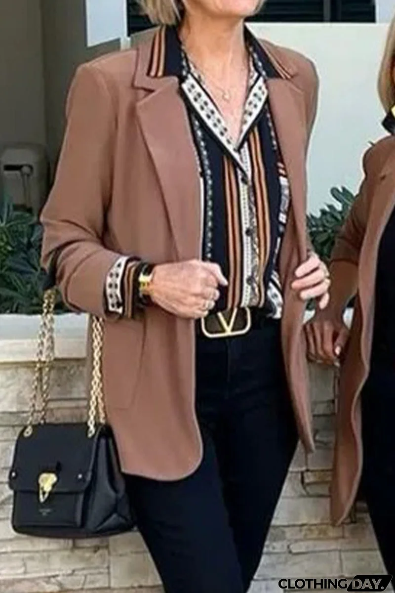 Work Solid Color Turn-back Collar Outerwear