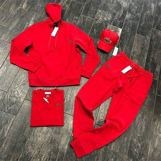 Red crocodile print fashion streetwear hoodie set