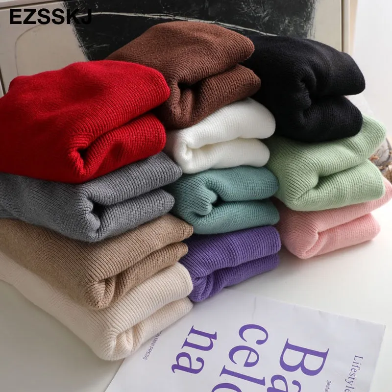 casual Autumn Winter Basic  THICK HIGH-NECK Sweater pullovers Women 2021 loose Knit  Pullover female Long Sleeve Khaki Sweater
