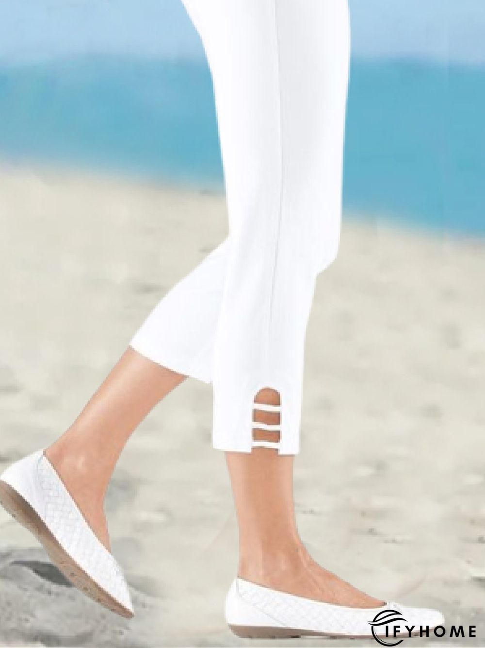 Women's Holiday Weekend White Casual Plain High Elasticity Regular Fit Pants | IFYHOME