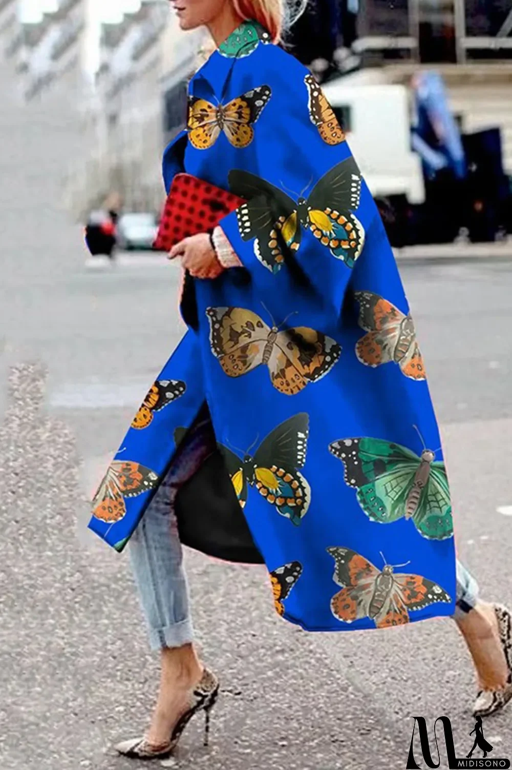 MidiSono - Yellow Blue Street Camouflage Print Patchwork Turndown Collar Outerwear