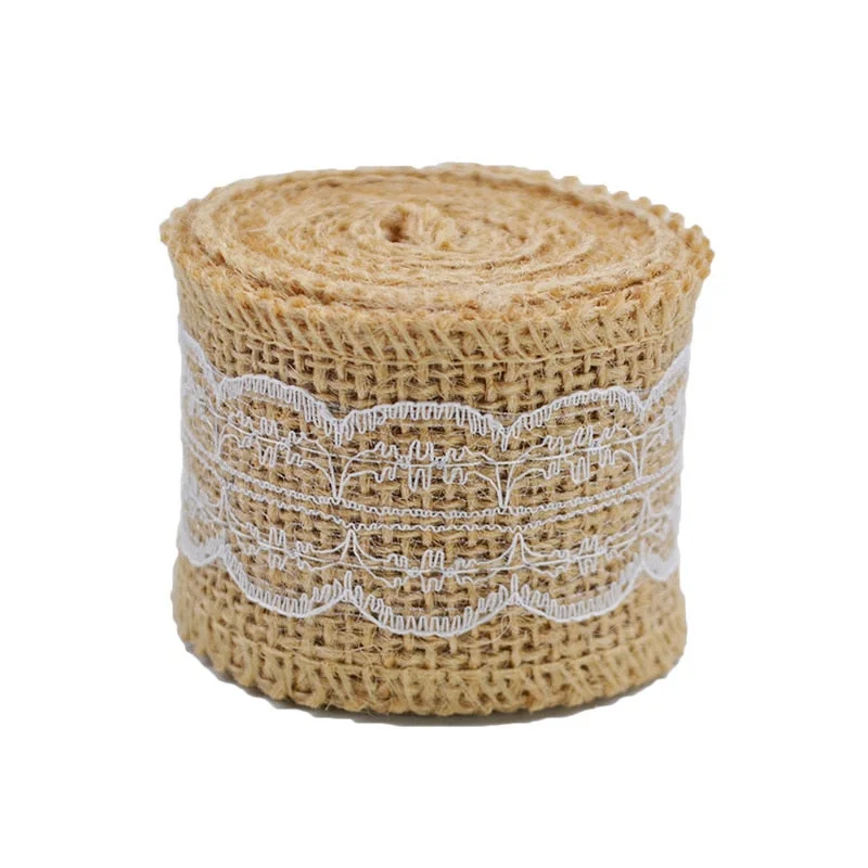 2M 5cm Natural Jute Burlap Ribbon Rustic Wedding Decoration Lace Hessian Vintage Wedding Party Table Decor Christmas Supplies