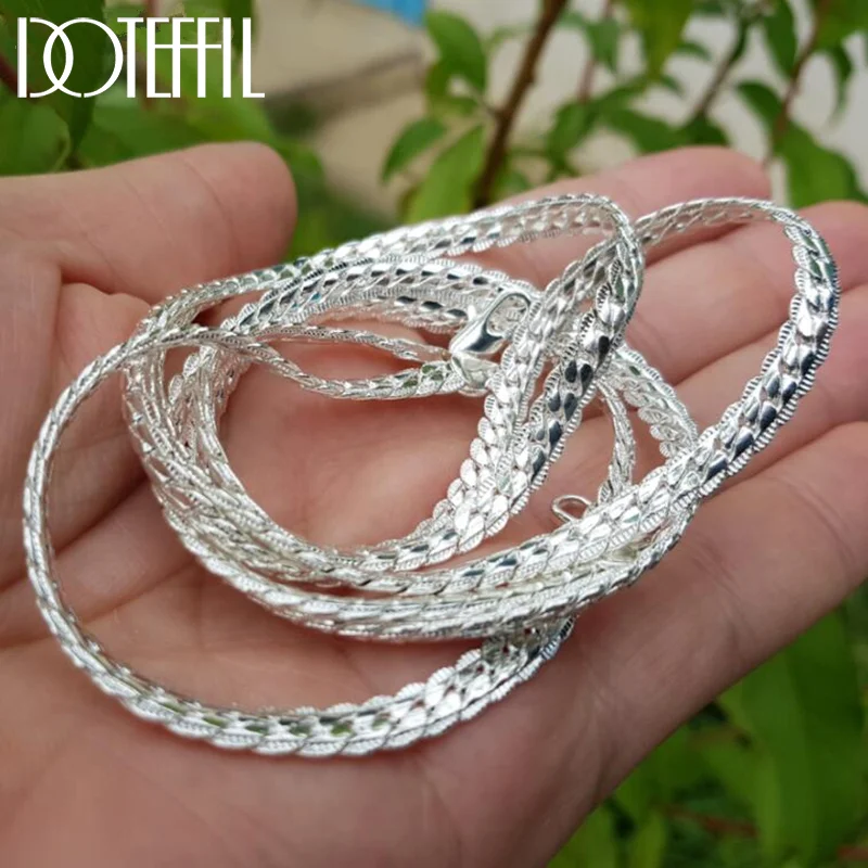 DOTEFFIL 925 Sterling Silver 6MM Full Sideways Necklace Charm For Woman Man 45/50/60cm Silver Chain Jewelry