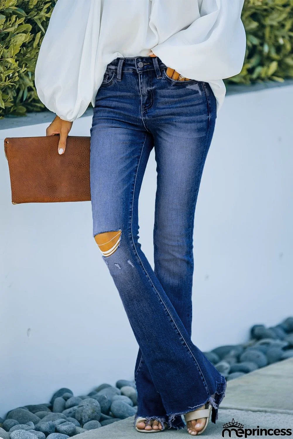 High Rise Distressed Flared Jeans