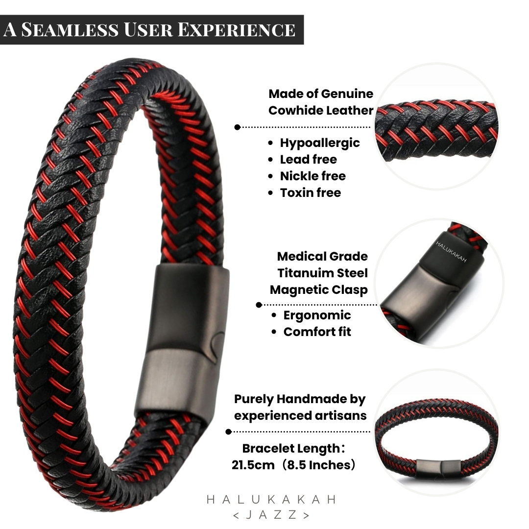 Braccialetto In Pelle Per Ragazzi HALUKAKAH - Con Perle Titanio Oro/Platino, Chiusura Magnetica - Foto 6