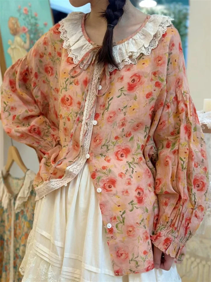 Women's Lace Scoop Neck Long Sleeved Top