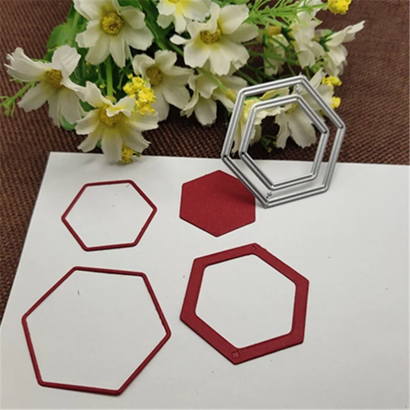 2Pcs Hexagonal frame Metal Cutting Dies Stencils For DIY Scrapbooking Decorative Embossing Handcraft Die Cutting Template