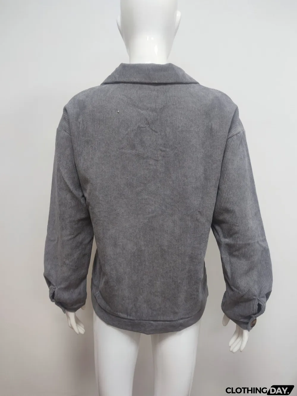 Winter Grey Button Up Long Sleeve Corduroy Coat