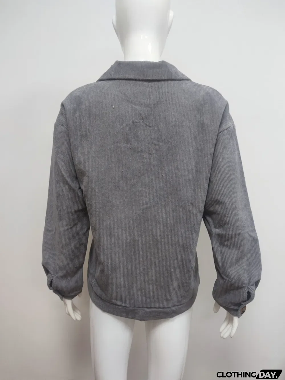 Winter Grey Button Up Long Sleeve Corduroy Coat