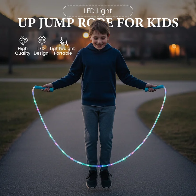 🌟✨ LED light-up jump rope &ndash; With 3 adjustable modes and shockproof design for long-lasting fun! 💡🏃&zwj;♀️ Perfect for outdoor activities, sustainable with rechargeable battery. 🌿