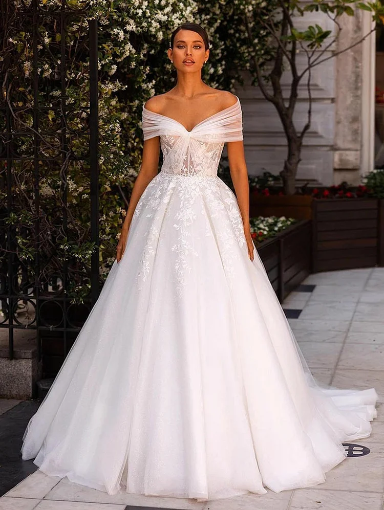 Boho Wedding Dresses Lace Appliques Off The Shoulder A Line Princess Corset Bridal Dress