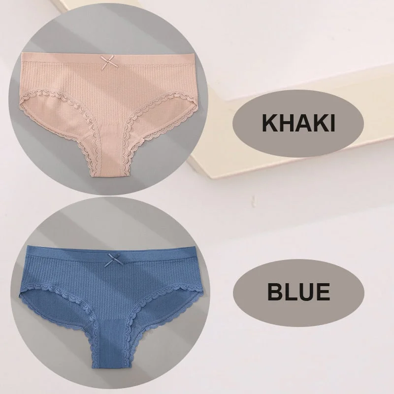 FINETOO 2PCS/Set M-2XL Women Seamless Sexy Panties Cute Bownot 6 Solid Color Girl Underwear Briefs Lingerie Underpant Lace Panty