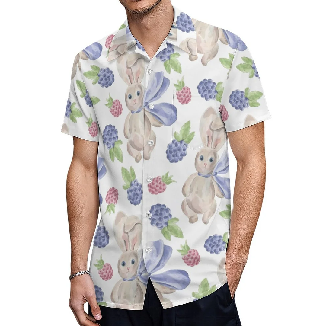Short Sleeve Floppy Bunny Rabbit Hawaiian Shirt Mens Button Down Plus Size Tropical Hawaii Beach Shirts