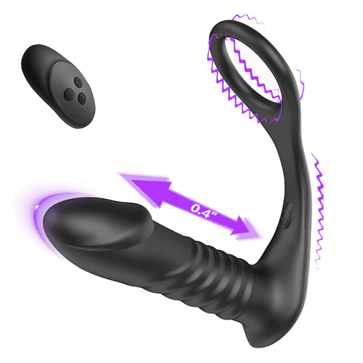 Pearlsvibe Cock Ring Prostate Massager Anal Vibrator 10 Vibrating 3 Thrusting Remote Control