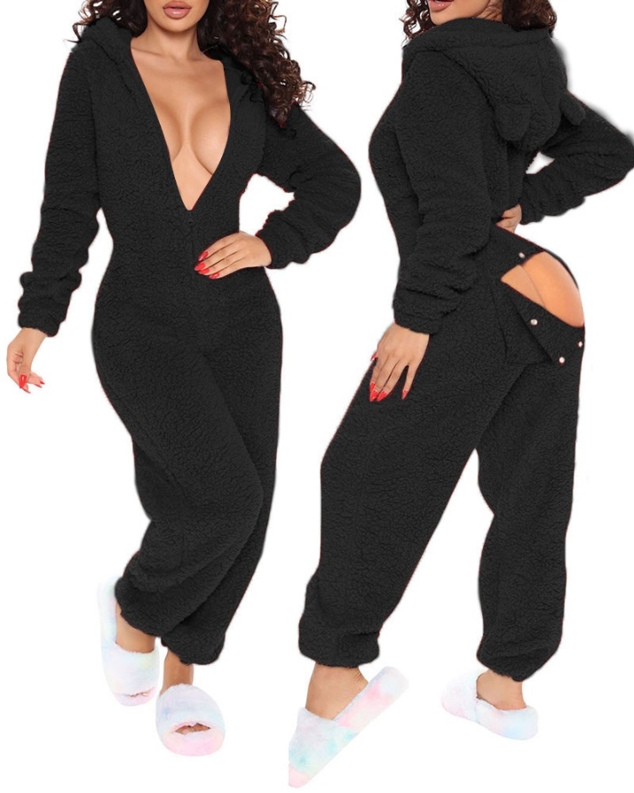 Pinsballz costume ideas women Women Jumpsuit 2025 Spring Summer Latest 3D Ear Buckle Flip Feature Fluffy Long Sleeve Button Zipper Home Hooded Romper Bodysuit