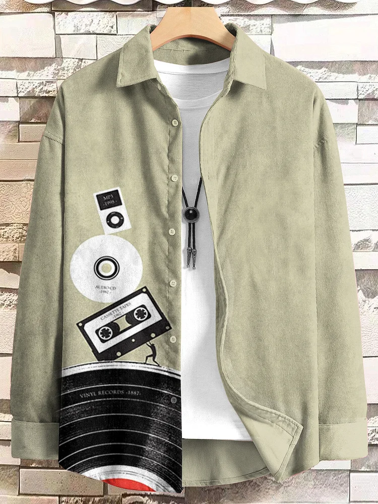 Men's Vintage Cassette Records Promote Art Print Long Sleeve Shirt