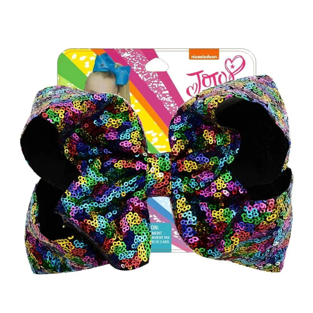 8" Sequin Rainbow JoJo siwa Bow With Hair Clip For Girls Kids Handmade Boutique Knot Jumbo Hair Bow Hairgrips Hair Accessories