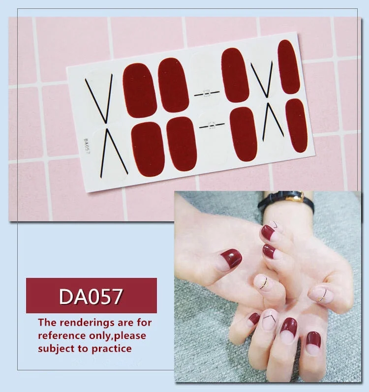 Full Cover Wraps Nail Polish Stickers Strips Plain Nail Art Decorations Heart Designs Glitter Powder Manicure Tips-Nail Inspo