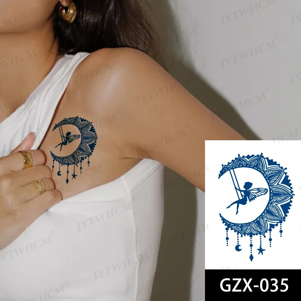 Sdrawing Stickers Semi-permanent Plant Lasting Tattoo Blue Henna Lace Flower Arm Non-reflective Herbal Juice Tattoo Waterproof