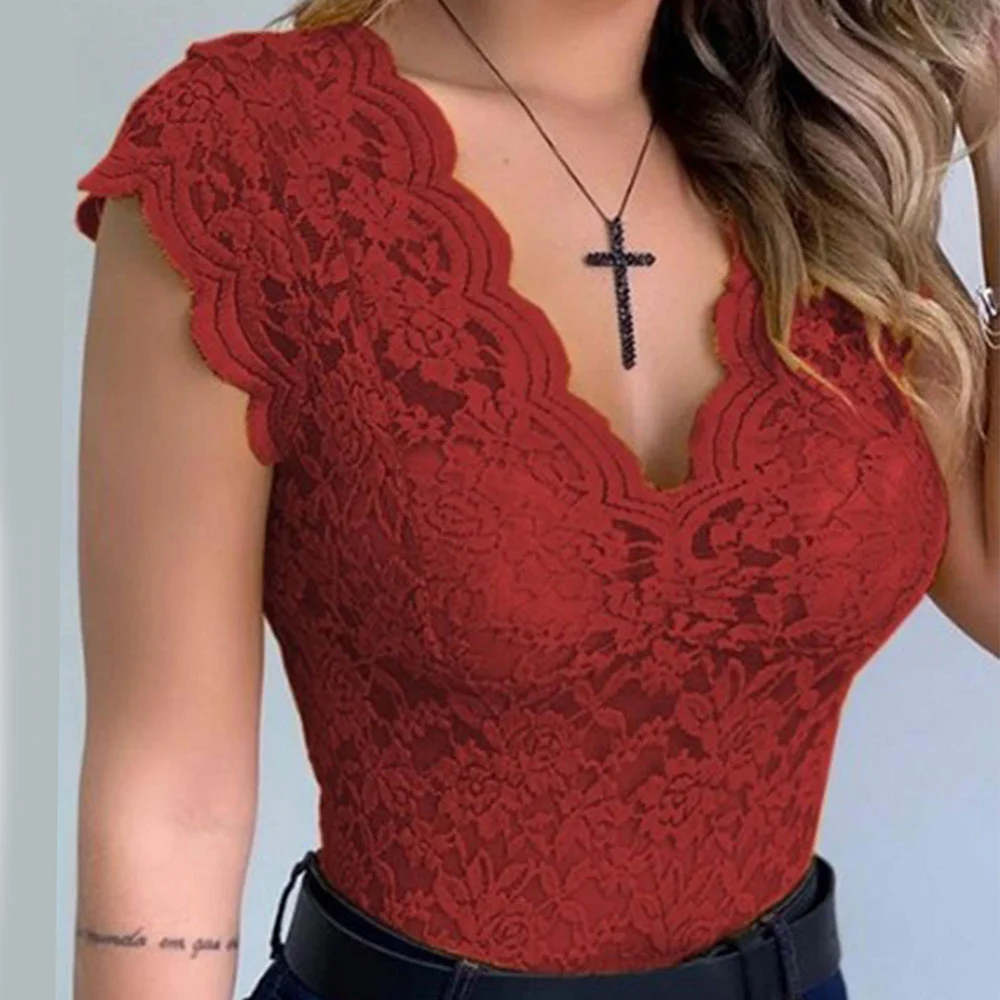 Athvotar Womens V Neck Sexy Lace Casual Vest Tank Tops Ladies Slim Fit Sleeveless Stretch Shirt High Quality Clothing 2023