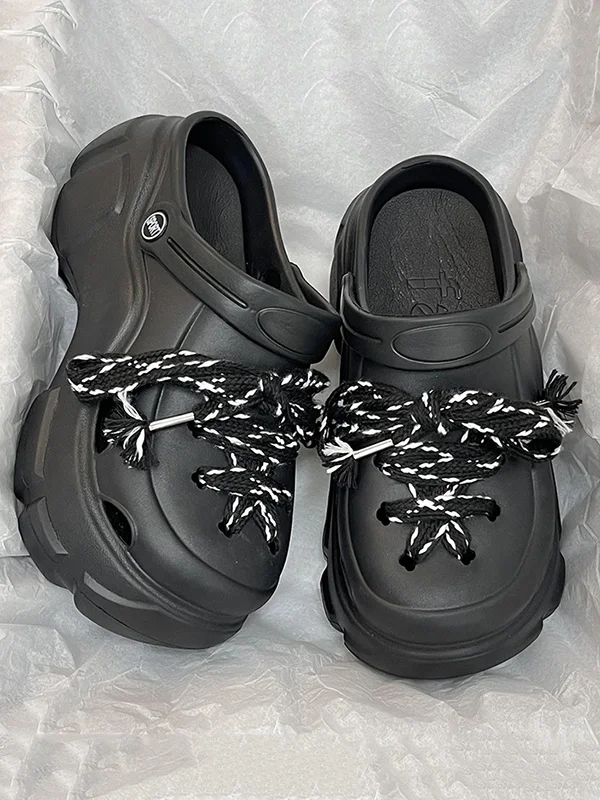 Hollow Round-Toe Crocs Platform Shoes Slider Sandals