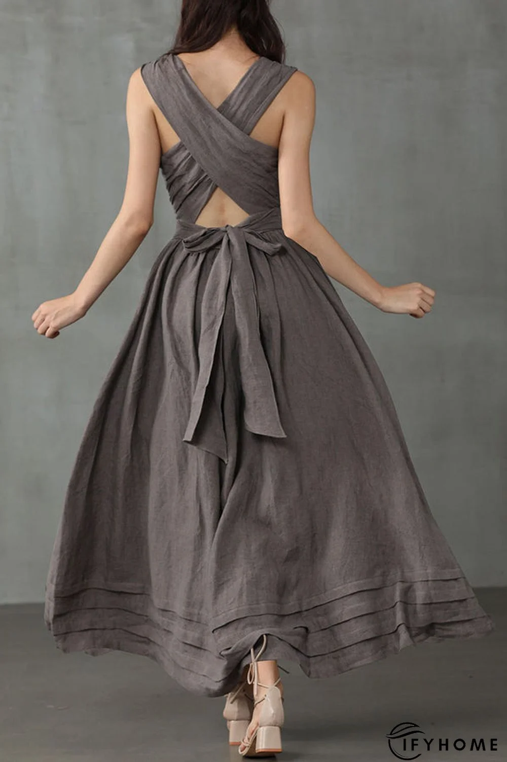 Cross Back O Neck Maxi Linen Dress | IFYHOME