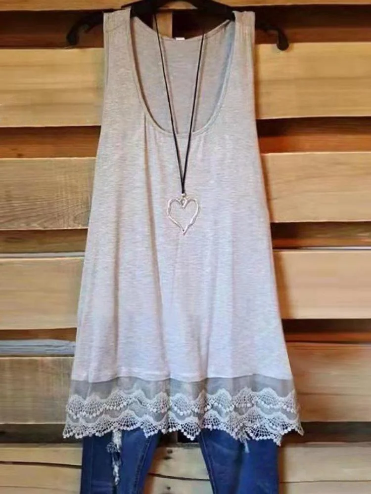 Solid Color Lace Tank Top