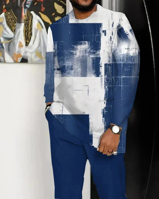 Men's Colorblock Printed Long Sleeve Walking Suit