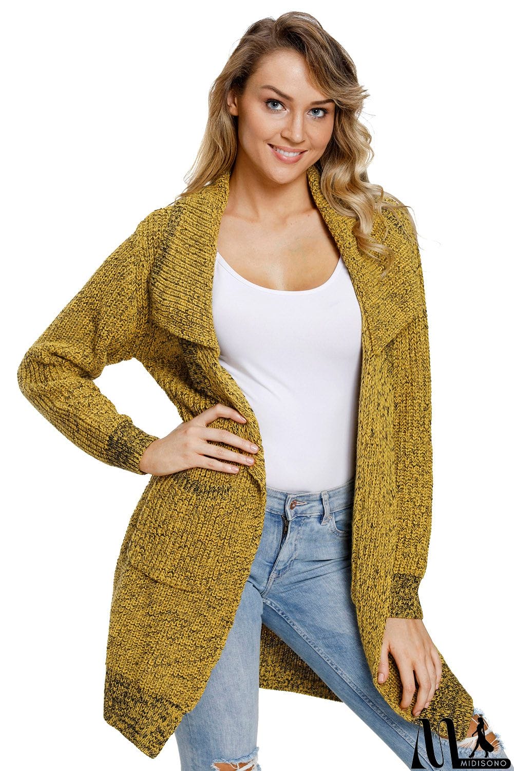 MidiSono - Chunky Long Cardigan with Side Pockets