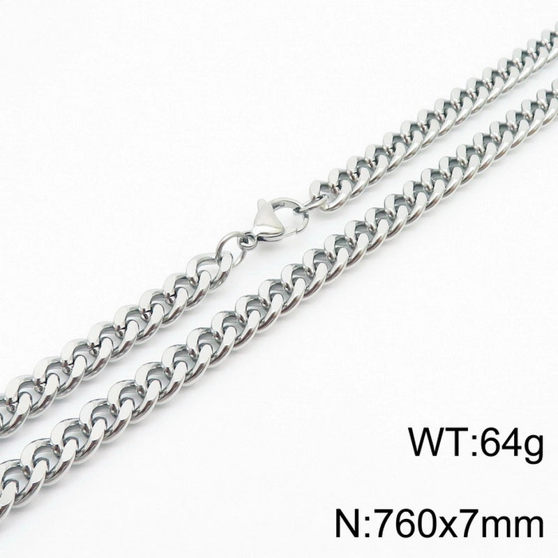 Fashion Simple Bracelet Stainless Steel Six-Sided Grinding Chain Choker Necklace