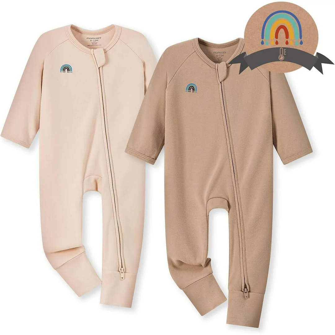 Momcozy Bamboo Fiber Baby Bodysuit 2-Piece Set,No Feet Covered BP002 6-12 Months Pink + Brown