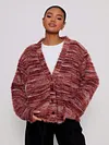 Women's Retro Deep V-Neck Mohair Plush Long Sleeve Cardigan Coat