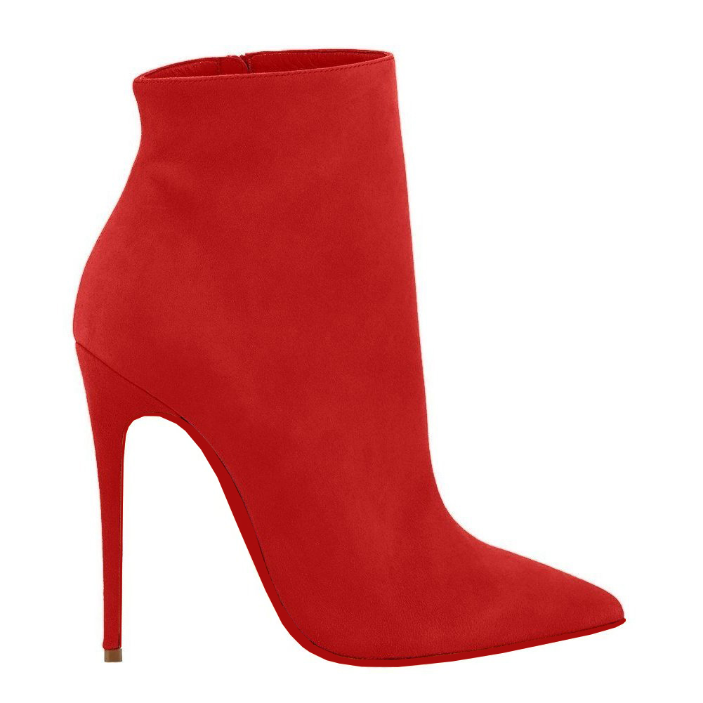 4.72" Red Bottom Women's Ankle Boots Closed Pointed Toe Stilettos Suede Booties-MERUMOTE