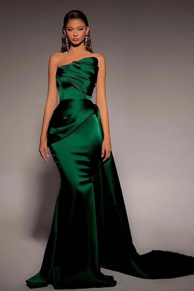 Lvs&Broner Chic Dark Green Strapless Sleeveless Mermaid Long Prom Dress With Pleated