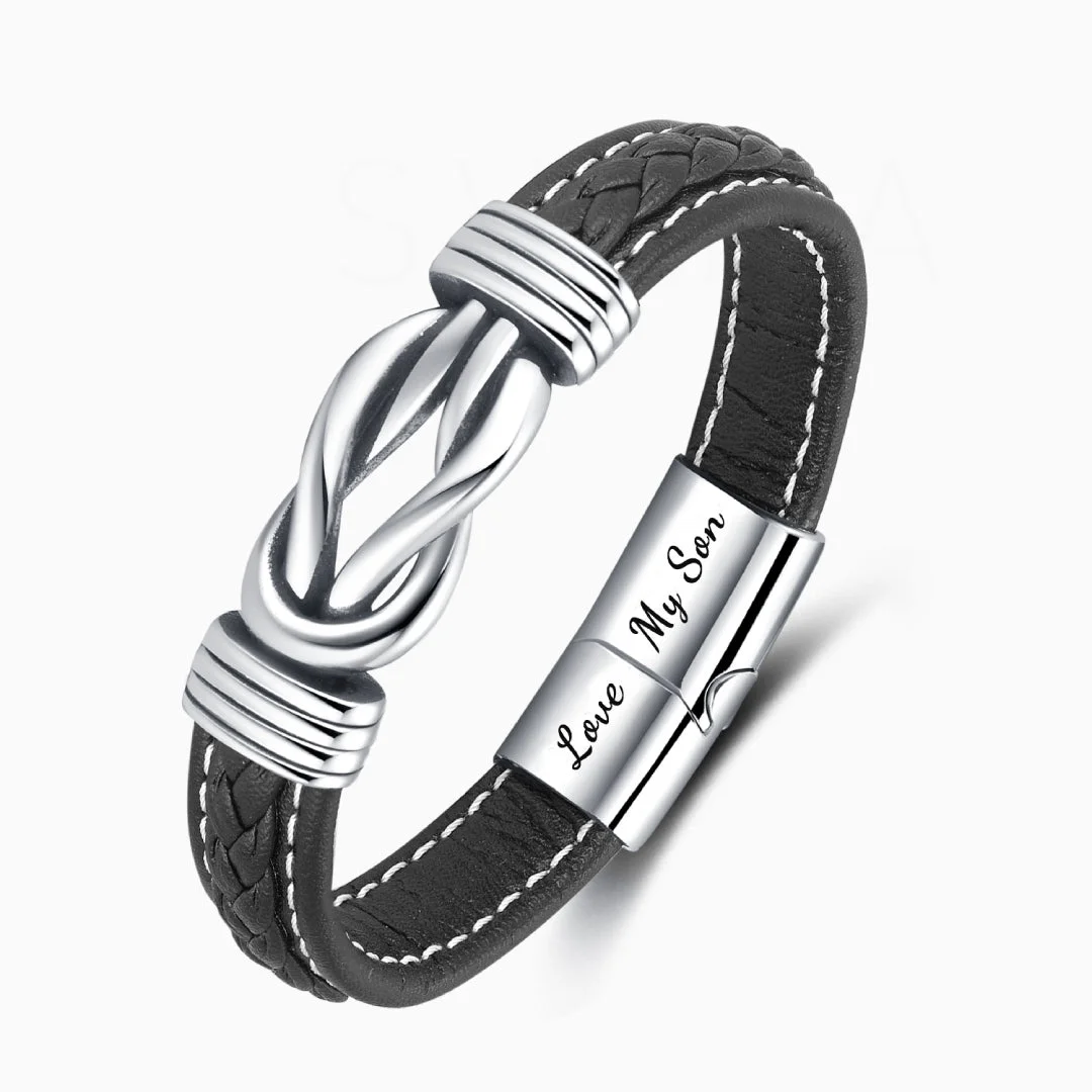&ldquo;Mother and Son Forever Linked Together" Braided Leather Bracelet