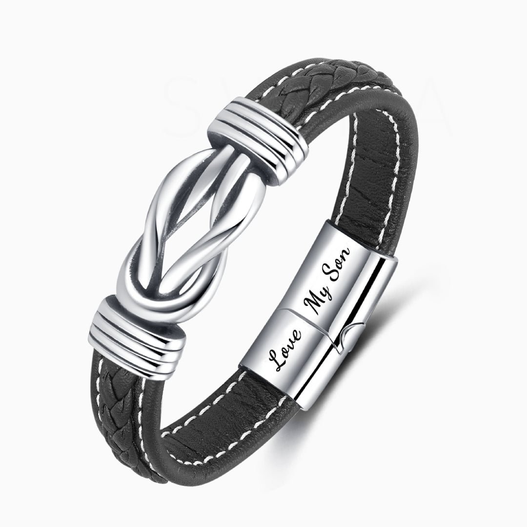 Forever Linked Together Braided Leather Bracelet Stainless Steel Infinity Knot Bracelets Greeting Cards Lettering Birthday Christmas Gifts Man Son Hu