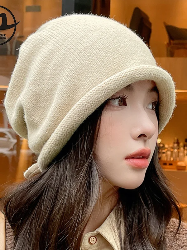 Drawstring Keep Warm Solid Color Tied Knitted Hats