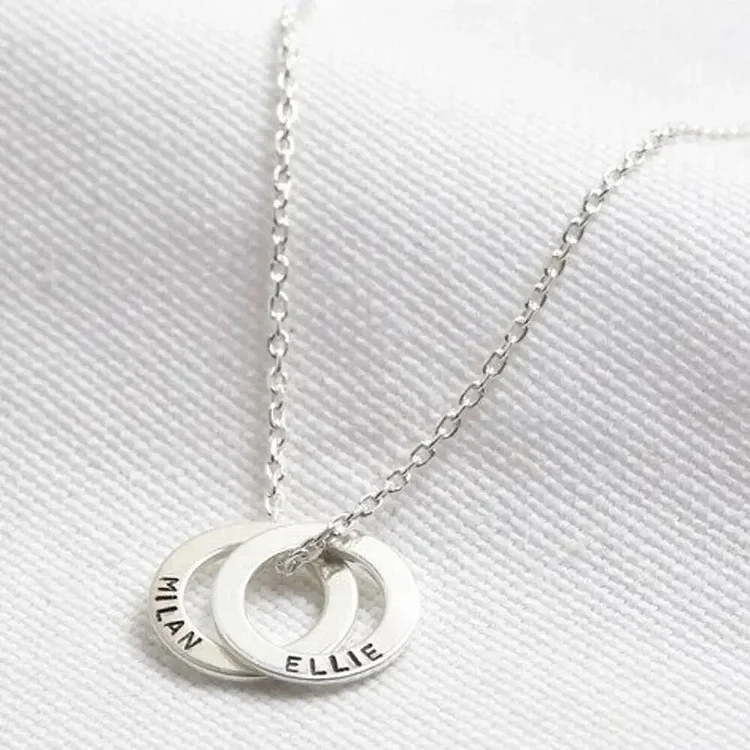 Mini-World Customize 1-4 Names Stainless Steel Necklace Round Ring Pendant Can be Lettering Family Nameplate Family Jewelry Gift