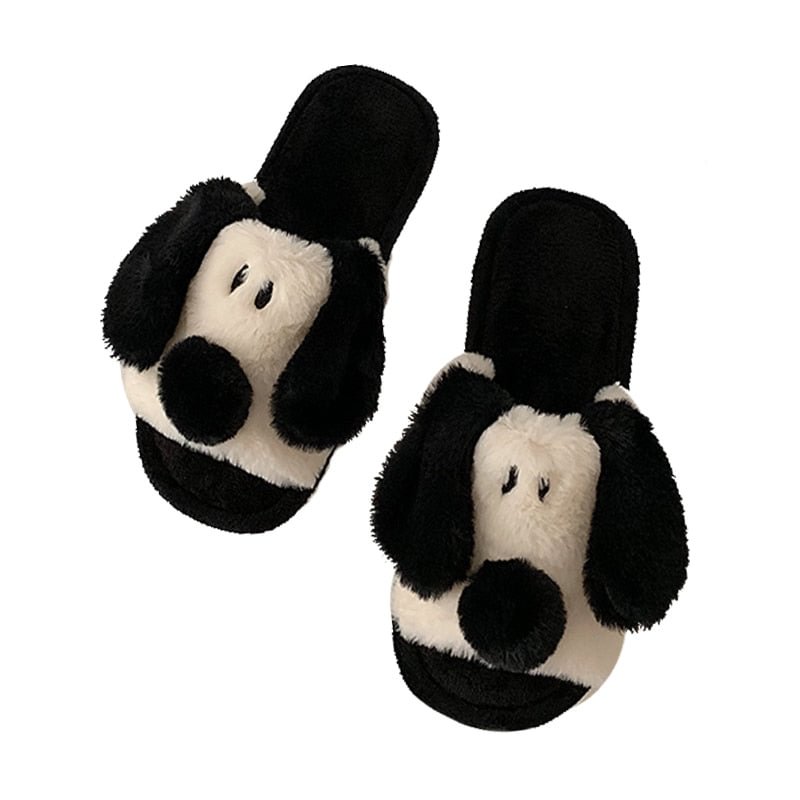 2021 Newest Spring/Autumn Womens Indoor Slippers Short Smooth Plush Dog Style Fluffy Fur Antiskid Home Cotton Flats Shoes