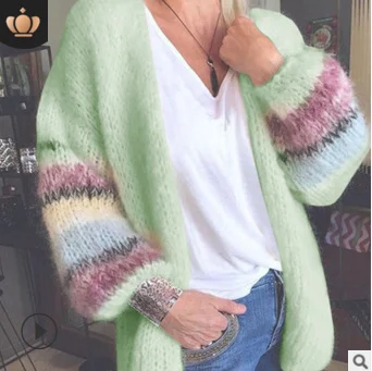 Brownm Brownm New Sweater Striped Mare Hairy Open Shirt Autumn And Winter Knitted Long-Sleeved Coat Women's Clothing