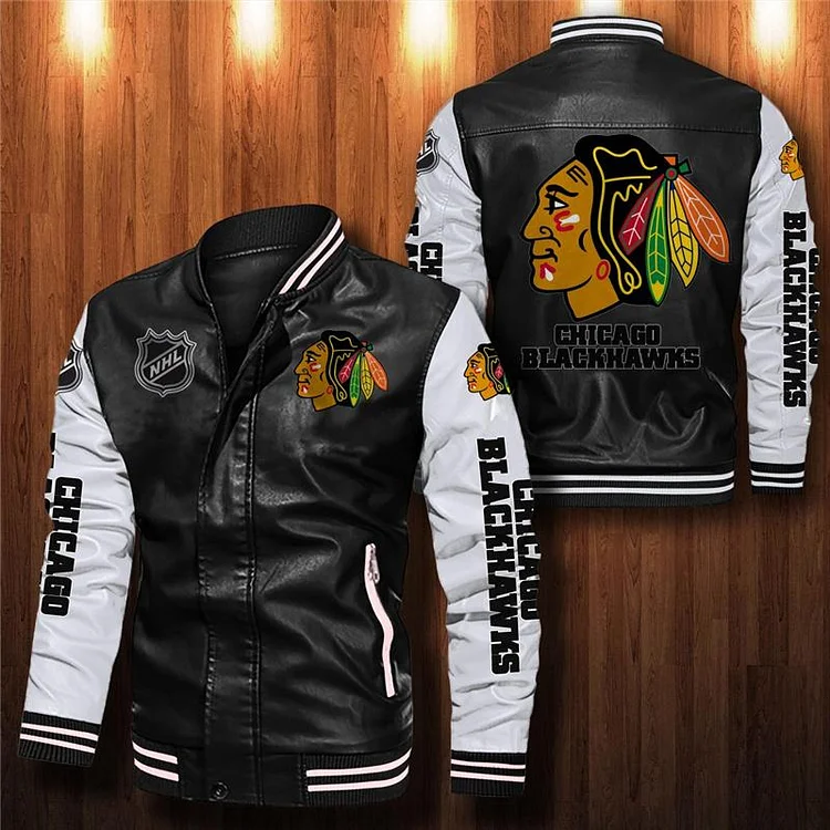 (4 colors available)Chicago Blackhawks Thermal Plush Leather Jacket
