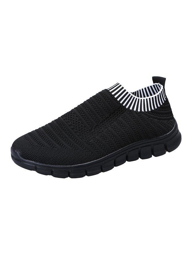 Plain Striped Comfortable Flying Knit Sneakers CS509- Fabulory