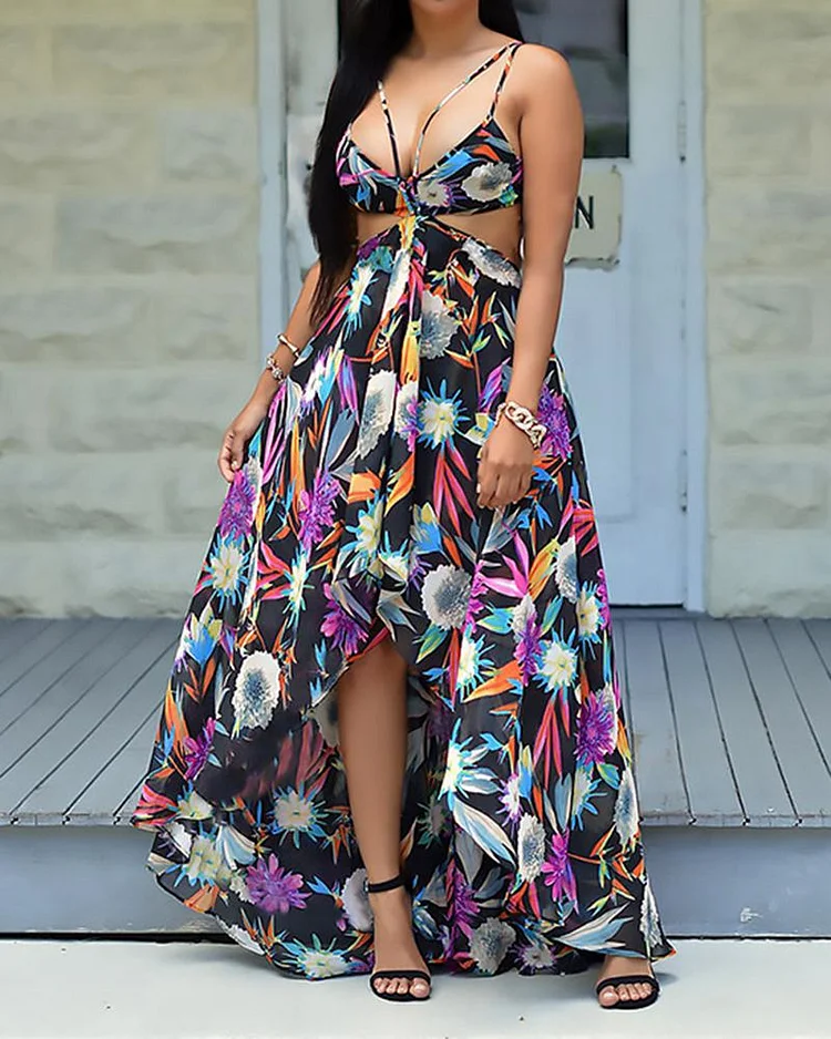 2021 Summer Print Suspender Dress